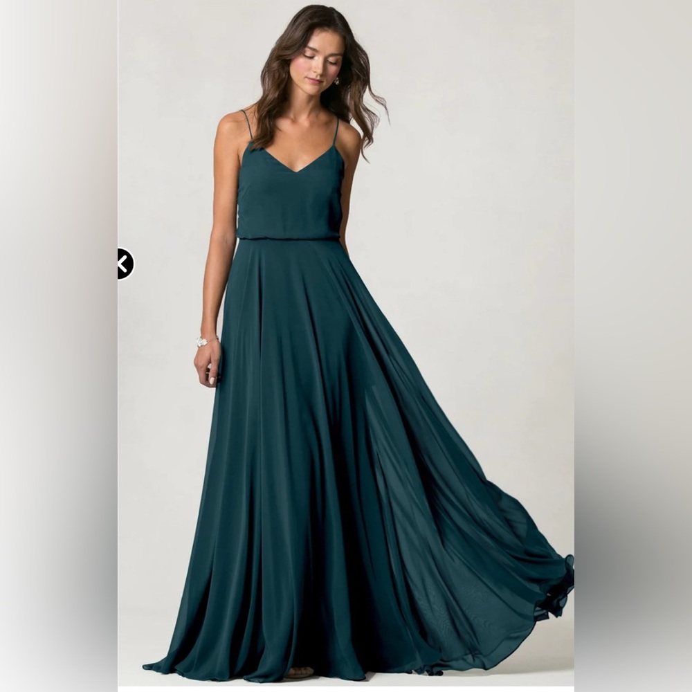 Jenny Yoo Teal Maxi Inesse Chiffon Dress